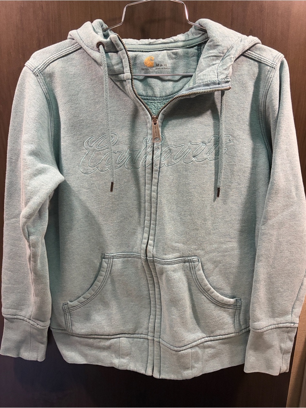 Carhartt women's full-zip embroidered logo hoodie. Medium 8-10